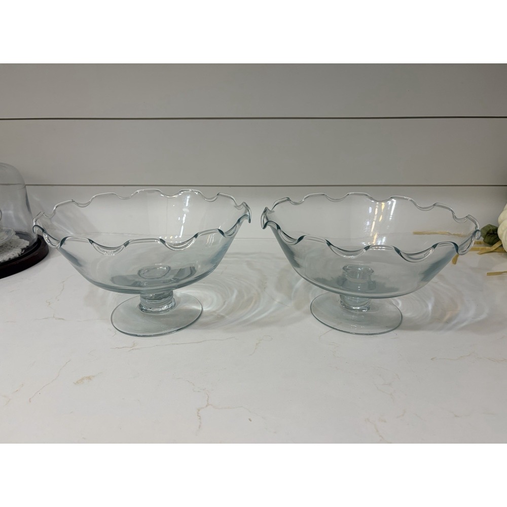 Set of Southern Living at Home Clear Glass Ruffled Pedestal Bowl Dish 3.5"x 6"